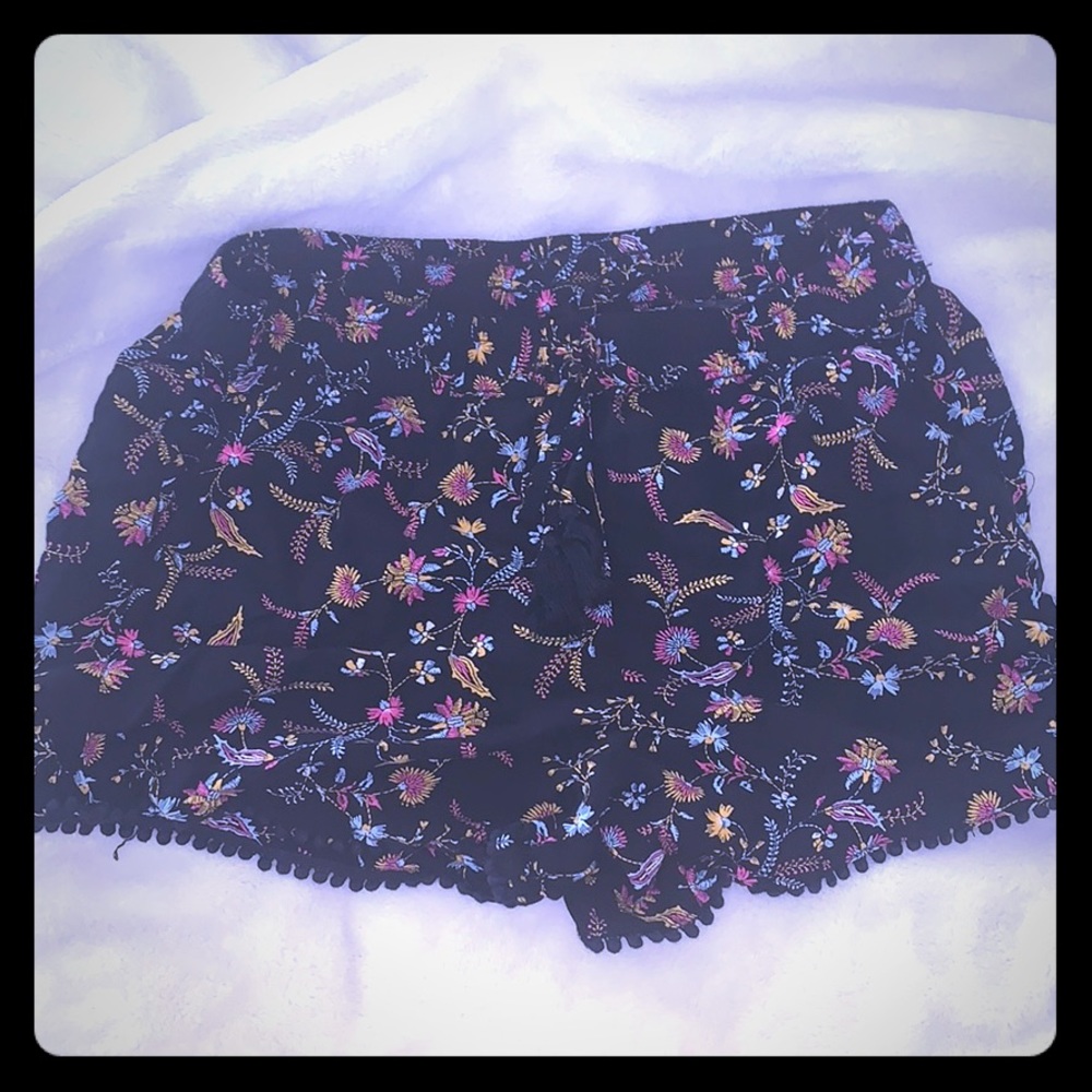 Black Floral Shorts